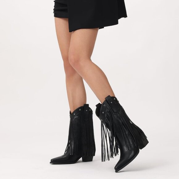 Cowboy Boots for Women Mid Calf Cowgirl Boots with Star Studded Music Festivals - Picture 3 of 5